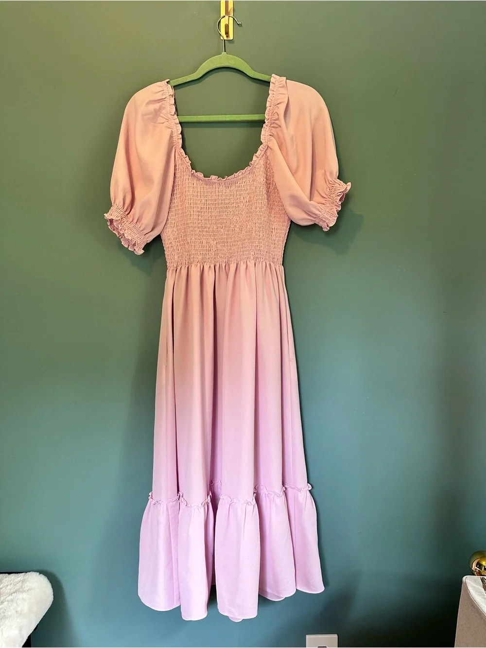 Hill House Home Louisa Nap Midi Dress Pink Smocked Puff Sleeve Size L - Picture 10 of 10